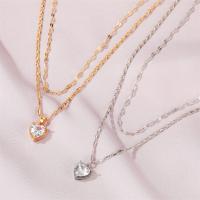Brass Necklace with 1.97inch extender chain Heart plated Double Layer & for woman & with rhinestone nickel lead & cadmium free 16mm Sold Per Approx 15.75 Inch Strand