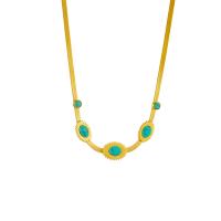 Titanium Steel Necklace with turquoise with 1.97inch extender chain plated fashion jewelry & for woman golden Sold Per Approx 15.35 Inch Strand