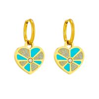 Titanium Steel  Earring Heart plated for woman & enamel & with rhinestone golden Sold By Pair