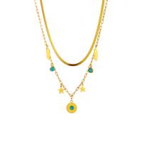 Titanium Steel Necklace with turquoise with 1.97inch extender chain 18K gold plated Double Layer & fashion jewelry & for woman golden Sold Per Approx 14.57 Inch Approx 16.93 Inch Strand
