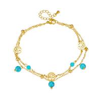 Fashion Jewelry Anklet, Titanium Steel, with turquoise, with 1.97inch extender chain, plated, Double Layer & for woman, golden, Sold Per Approx 8.27 Inch Strand