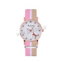 Women Wrist Watch, Canvas, with Glass & 304 Stainless Steel & Tibetan Style, Round, rose gold color plated, fashion jewelry & Chinese movement & for woman & with rhinestone, more colors for choice, 32x8mm, Length:Approx 230 mm, Sold By PC