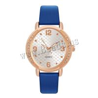Women Wrist Watch PU Leather with 304 Stainless Steel & Zinc Alloy Round rose gold color plated fashion jewelry & Chinese movement & for woman & with rhinestone Length Approx 238 mm Sold By PC