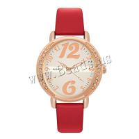 Women Wrist Watch, PU Leather, with Glass & 304 Stainless Steel & Tibetan Style, Round, rose gold color plated, fashion jewelry & Chinese movement & for woman & with rhinestone, more colors for choice, 36x8mm, Length:Approx 238 mm, Sold By PC