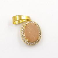 Gemstone Pendants Jewelry Natural Stone with Brass Oval gold color plated DIY & micro pave cubic zirconia 14.84mm Sold By PC