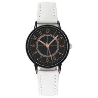 Women Wrist Watch PU Leather with Glass & 304 Stainless Steel Round plumbum black color plated fashion jewelry & Chinese movement & for woman Length Approx 238 mm Sold By PC