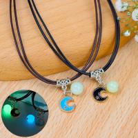Fashion Necklace Jewelry, Wax Cord, with Night-Light Stone & Tibetan Style, with 5cm extender chain, plated, fashion jewelry & enamel, more colors for choice, Length:45 cm, Sold By PC