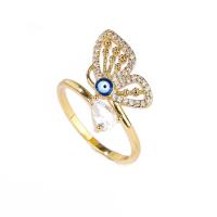 Evil Eye Smykker Finger Ring, Messing, Butterfly, forgyldt, mode smykker & forskellige design til valg & Micro Pave cubic zirconia, flere farver til valg, nikkel, bly & cadmium fri, Indvendig diameter:Ca. 18mm, Solgt af PC