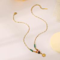 304 Edelstahl Halskette, mit Seedbead, mit Verlängerungskettchen von 6.5cm, Sonne, plattiert, Modeschmuck & für Frau, goldfarben, frei von Nickel, Blei & Kadmium, Länge:ca. 37.5 cm, verkauft von PC