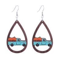 Wood Earring, with Tibetan Style, Teardrop, printing, fashion jewelry & different designs for choice & for woman, 80x40mm, Sold By Pair