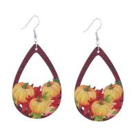 Wood Earring with Zinc Alloy printing fashion jewelry & for woman Sold By Pair
