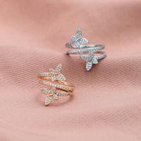 Kubisk Circonia Micro bane messing Ring, Butterfly, mode smykker & Micro Pave cubic zirconia & for kvinde, flere farver til valg, nikkel, bly & cadmium fri, 17mm, Solgt af PC