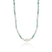 925 Sterling Silver Necklaces, with ​Amazonite​ & Freshwater Pearl, with 5CM extender chain, plated, fashion jewelry & for woman, green, Length:Approx 40 cm, Sold By PC