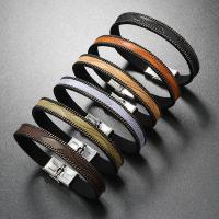 Leather Cord Bracelet, with 304 Stainless Steel, fashion jewelry & for man, more colors for choice, Sold By PC