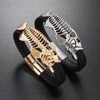 Bracelets cordon PU, cuir PU, avec alliage de zinc, Squelette de poisson, bijoux de mode & pour homme, plus de couleurs à choisir, Vendu par PC