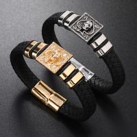 Bracelets cordon PU, cuir PU, avec Acier inoxydable 304, crane, bijoux de mode & pour homme, plus de couleurs à choisir, Vendu par PC