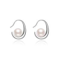 Brass Stud Earring, with Plastic Pearl, plated, fashion jewelry & for woman, silver color, Sold By Pair