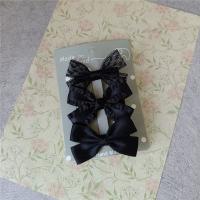 Polyester and Cotton Bowkont Hair Clip with Lace three pieces & fashion jewelry 6cm Approx Sold By Set