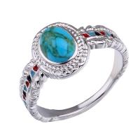 Zinc Alloy prst prsten, Zinek, s tyrkysový, módní šperky & různé velikosti pro výběr, Prodáno By PC