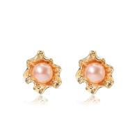 Freshwater Pearl Earrings with Brass 18K gold plated fashion jewelry & for woman 15mm Sold By Pair