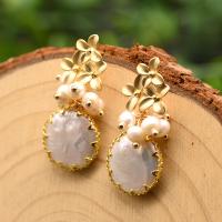Freshwater Pearl Earrings with Brass 18K gold plated fashion jewelry & for woman 40mm Sold By Pair