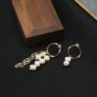 Boucles d'oreilles en perles d'eau douce, perle d'eau douce cultivée, avec laiton, Plaqué or 18K, bijoux de mode & pour femme, 6cm,3cm, Vendu par paire