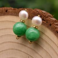Freshwater Pearl Earrings, with Jade & Brass, gold color plated, fashion jewelry & for woman, 20mm, Sold By Pair