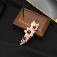 Hair Slide, Freshwater Pearl, with Brass, 18K gold plated, fashion jewelry & for woman, 60mm, Sold By PC