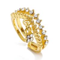 Tibetan Style Cuff Finger Ring, gold color plated, fashion jewelry & for woman & with rhinestone, golden, 17mm, Sold By PC