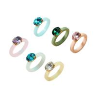 Acrylic Finger Ring, 6 pieces & fashion jewelry & for woman & with rhinestone, multi-colored, 17mm, Sold By Set