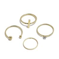 liga de zinco anel Set, 4 peças & joias de moda & para mulher & com strass, dourado, 17mm, vendido por Defina