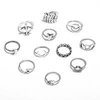 Zinc Alloy ring Set, sølvfarvet forgyldt, 11 stykker & mode smykker & for kvinde, sølv, 17mm, Solgt af sæt