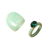 Akryl ring Set, 2 stykker & mode smykker & for kvinde & med rhinestone, grøn, 17mm, Solgt af sæt