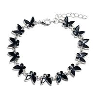 цинковый сплав браслет, бабочка, плакирован серебром, ювелирные изделия моды & Женский & эмаль, черный, Продан через 22 см Strand