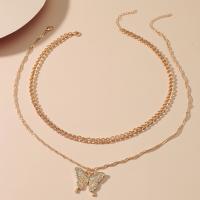 Zinklegierung Halskette, Schmetterling, goldfarben plattiert, 2 Stück & Modeschmuck & für Frau, goldfarben, Länge 21-50 cm, verkauft von setzen