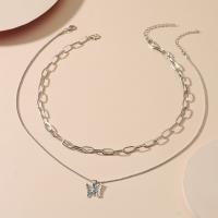 aleación de zinc collar, Mariposa, chapado en color de plata, 2 piezas & Joyería & para mujer, plateado, longitud:21-50 cm, Vendido por Set