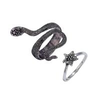 Κράμα ψευδάργυρου Ring Set, Φίδι, χρώμα επάργυρα, 2 τεμάχια & κοσμήματα μόδας & για τη γυναίκα, ασήμι, 17mm, Sold Με Ορισμός