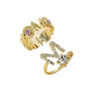 Juego de anillos de aleación de zinc, chapado en color dorado, 2 piezas & Joyería & para mujer & con diamantes de imitación, dorado, 17mm, Vendido por Set