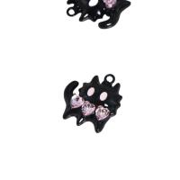 Tibetan Style Animal Pendants, with Cubic Zirconia, Cat, plated, DIY & enamel, black, nickel, lead & cadmium free, 18.40x19.40x4.80mm, Sold By PC