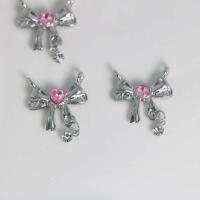 Zinc Alloy Bowknot Pendants silver color plated DIY & with rhinestone & double-hole pink nickel lead & cadmium free Sold By PC