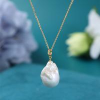 Natural Freshwater Pearl Necklace, gold color plated, fashion jewelry & for woman, white, 17-18x24-25mm, Length:Approx 45 cm, Sold By PC