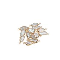 Connettore di gioielli in ottone, perla d'acquadolce coltivata naturalmente, with ottone, placcato color oro, DIY & 1/1 anello del connettore, bianco, 7x25mm, Venduto da PC