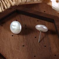 Freshwater Pearl øreringe, Ferskvandsperle, Flad Rund, mode smykker & for kvinde, hvid, 11-12mm, Solgt af par