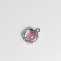 Сплав цинка плоские круглые подвески, цинковый сплав, с Стеклянный, Плоская круглая форма, плакирован серебром, DIY, розовый, не содержит никель, свинец, 12.40x15.30x6.30mm, продается PC