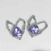 Zinc Alloy Heart Pendants silver color plated DIY & with rhinestone & hollow nickel lead & cadmium free Sold By PC