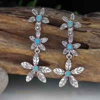 Tibetan Style Drop Earrings, with Turquoise, Flower, plated, vintage & fashion jewelry & for woman, more colors for choice, nickel, lead & cadmium free, 21x52mm, Sold By Pair