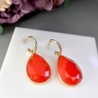 Zinc Alloy Drop Earrings with Glass Teardrop gold color plated fashion jewelry & for woman red nickel lead & cadmium free Sold By Pair