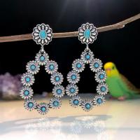 Zinc Alloy Drop Earrings with Turquoise Teardrop antique silver color plated vintage & fashion jewelry & for woman & hollow blue nickel lead & cadmium free Sold By Pair