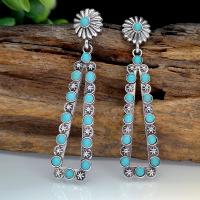Tibetan Style Drop Earrings, with Turquoise, Triangle, antique silver color plated, vintage & fashion jewelry & for woman & hollow, blue, nickel, lead & cadmium free, 15x63mm, Sold By Pair