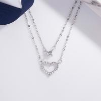 925 Sterling Silver Necklaces, with 1.97inch extender chain, Heart, fashion jewelry & for woman & with rhinestone, nickel, lead & cadmium free, Length:Approx 15.74 Inch, Sold By PC